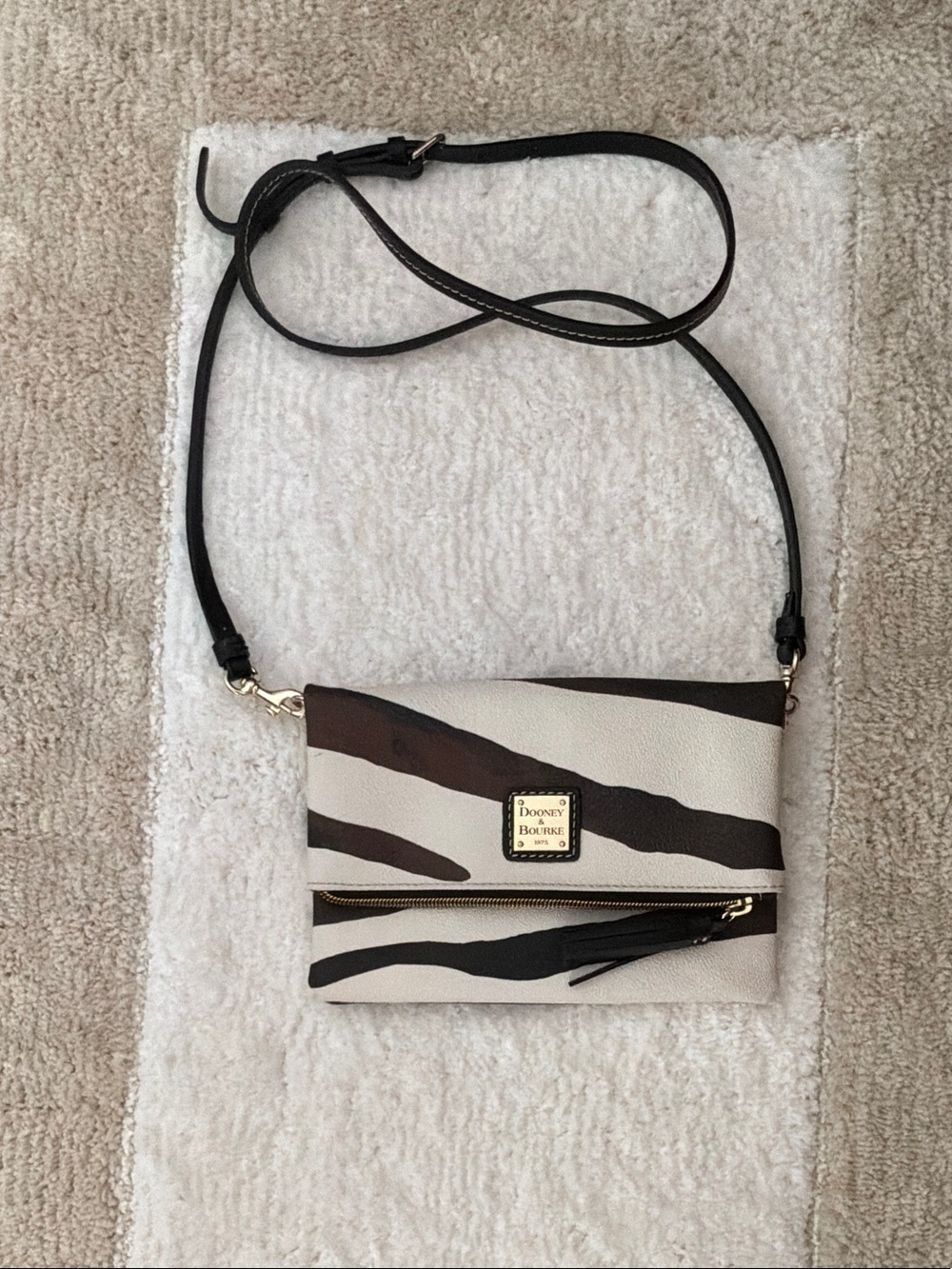 Dooney & Bourke Black/brown and Cream Zebra-Striped Crossbody Bag